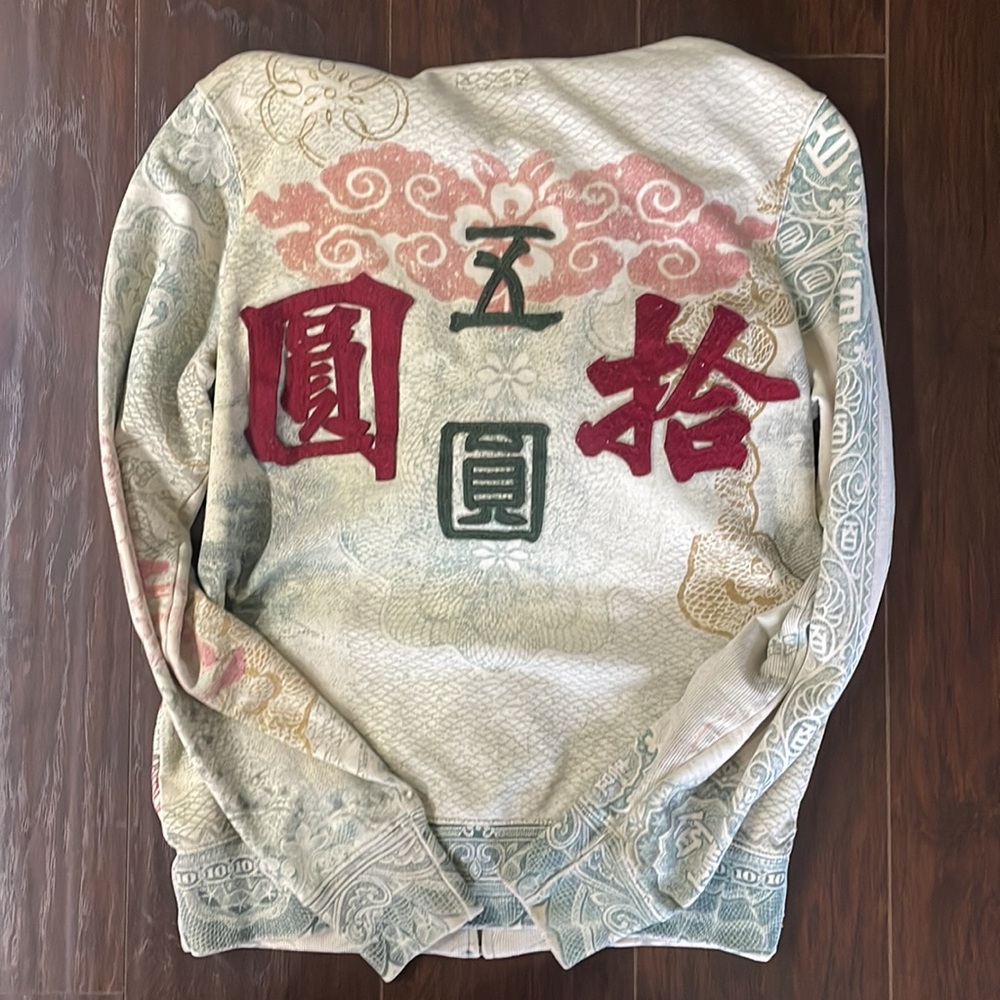 Copy-Lucky Brand rare Y2K Asian money zip hoodie - Picture 5 of 8